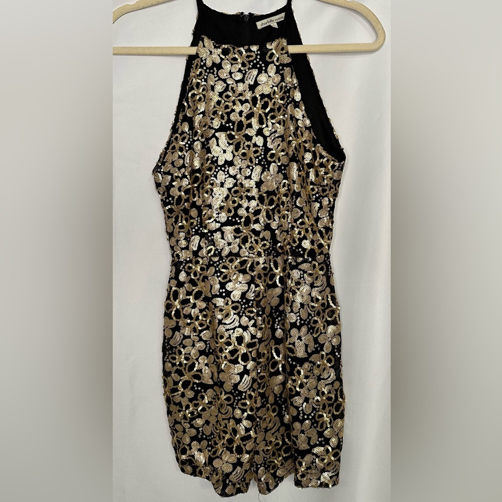 Vintage Charlotte Russe Jumper Black Gold Floral Sequins HOCO Glam Party Shorts
